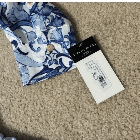 NWT Tahari Petite Hammered Satin Shirt Dress Faux Wrap Styling Long Sleeve Midi - Picture 14 of 16